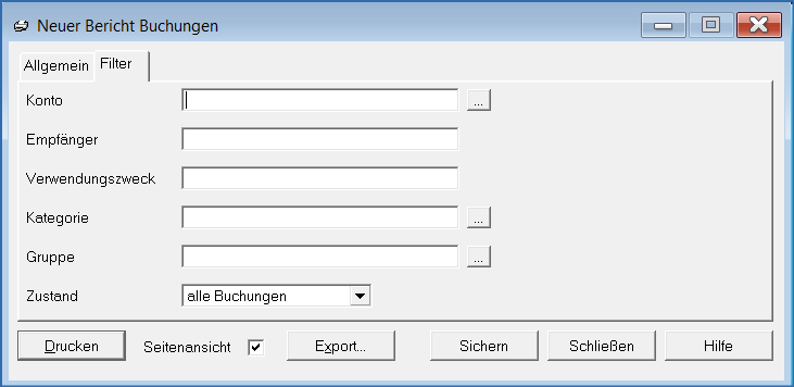 Bericht Buchungen Filter